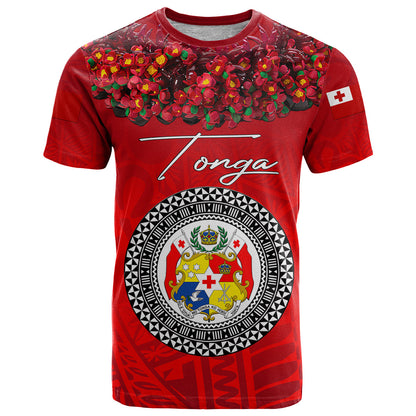 Custom Personalised Tonga Emancipation Day T Shirt Independence Day - Kupesi Kahoa Heilala Flower - Red