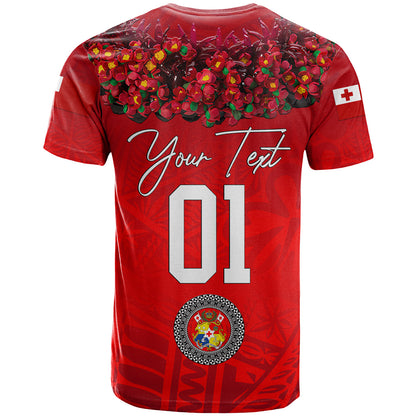 Custom Personalised Tonga Emancipation Day T Shirt Independence Day - Kupesi Kahoa Heilala Flower - Red