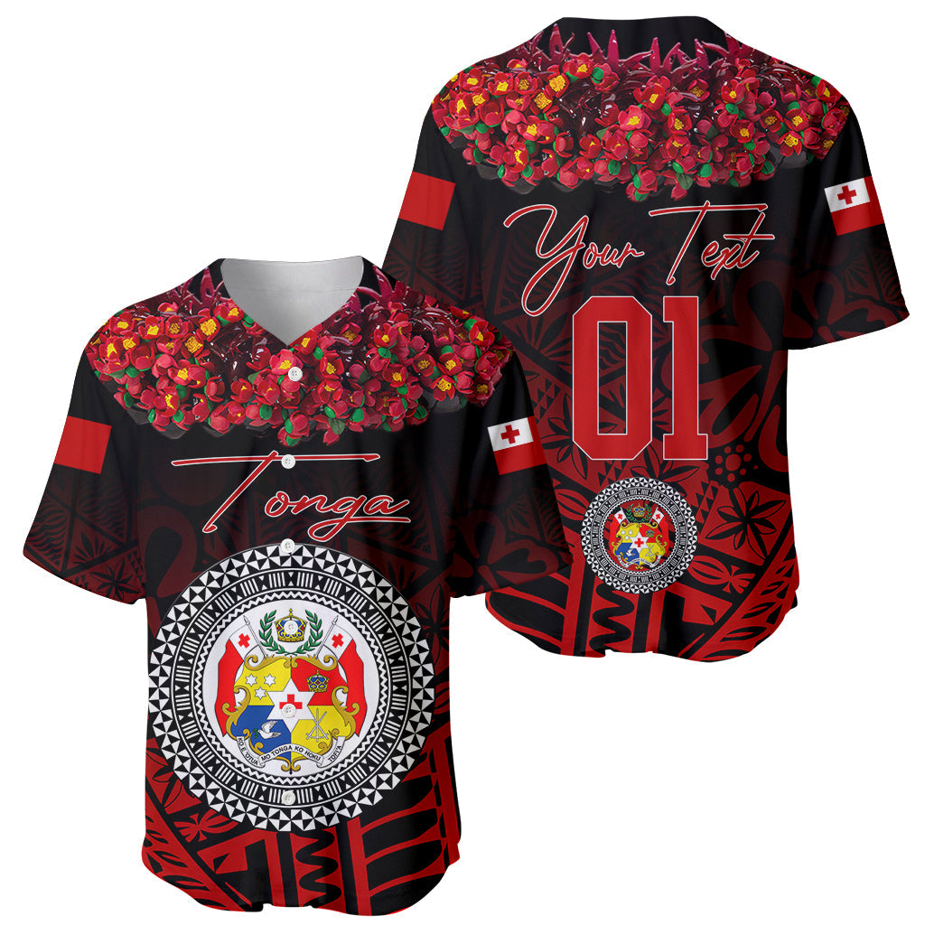 (Custom Personalised) Tonga Emancipation Day Baseball Jersey Independence Day Kupesi Kahoa Heilala Flower Black