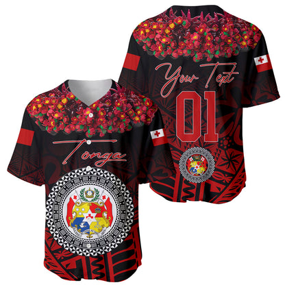 (Custom Personalised) Tonga Emancipation Day Baseball Jersey Independence Day Kupesi Kahoa Heilala Flower Black