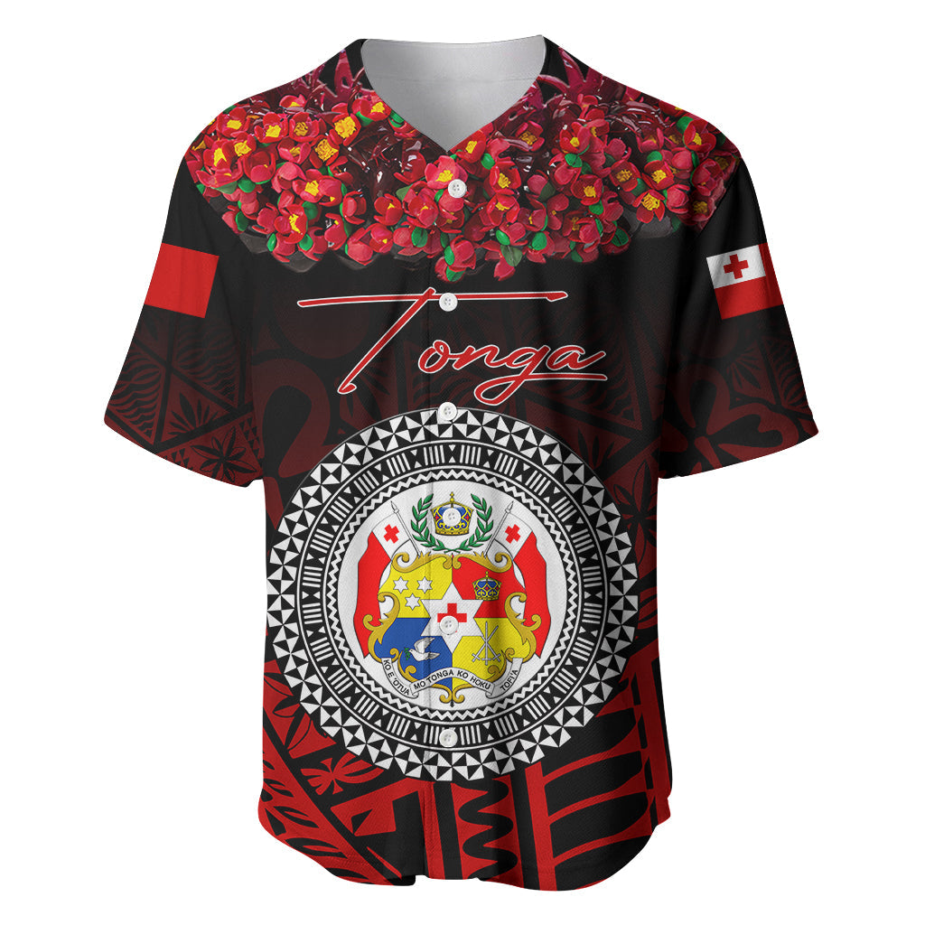 (Custom Personalised) Tonga Emancipation Day Baseball Jersey Independence Day Kupesi Kahoa Heilala Flower Black