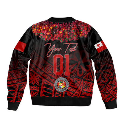 (Custom Personalised) Tonga Emancipation Day Bomber Jacket Independence Day Kupesi Kahoa Heilala Flower Black