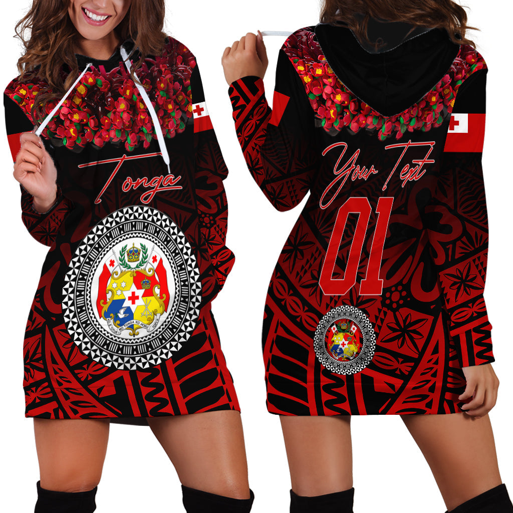 Custom Personalised Tonga Emancipation Day Hoodie Dress Independence Day Kupesi Kahoa Heilala Flower Black