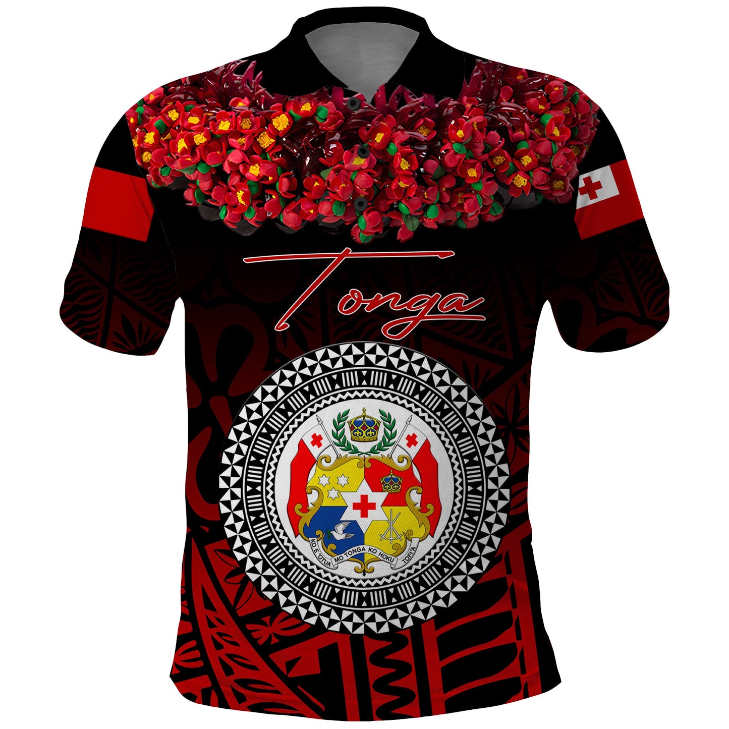 Custom Personalised Tonga Emancipation Day Polo Shirt Independence Day - Kupesi Kahoa Heilala Flower - Black