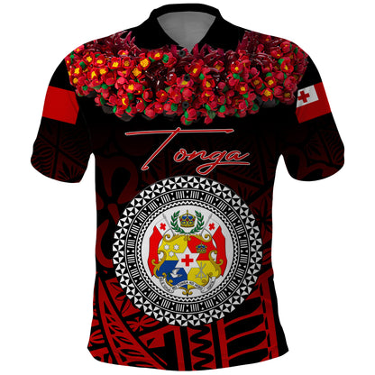 Custom Personalised Tonga Emancipation Day Polo Shirt Independence Day - Kupesi Kahoa Heilala Flower - Black
