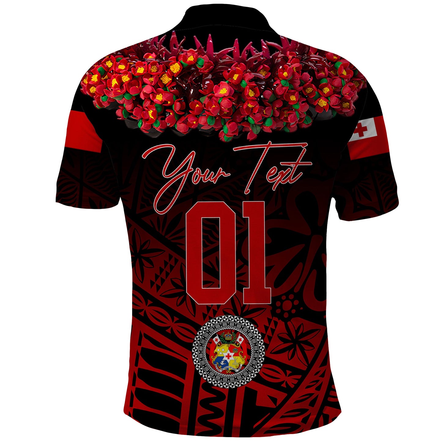 Custom Personalised Tonga Emancipation Day Polo Shirt Independence Day - Kupesi Kahoa Heilala Flower - Black