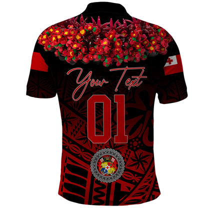 Custom Personalised Tonga Emancipation Day Polo Shirt Independence Day - Kupesi Kahoa Heilala Flower - Black