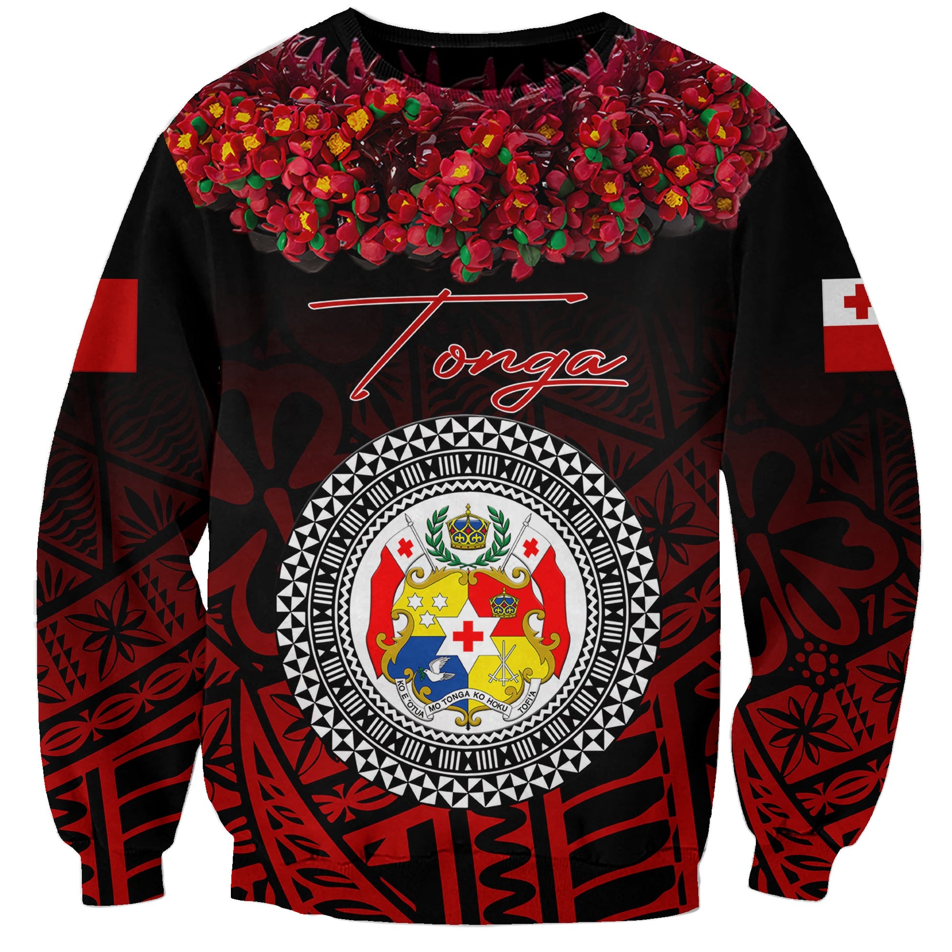 Custom Personalised Tonga Emancipation Day Sweatshirt Independence Day Kupesi Kahoa Heilala Flower Black