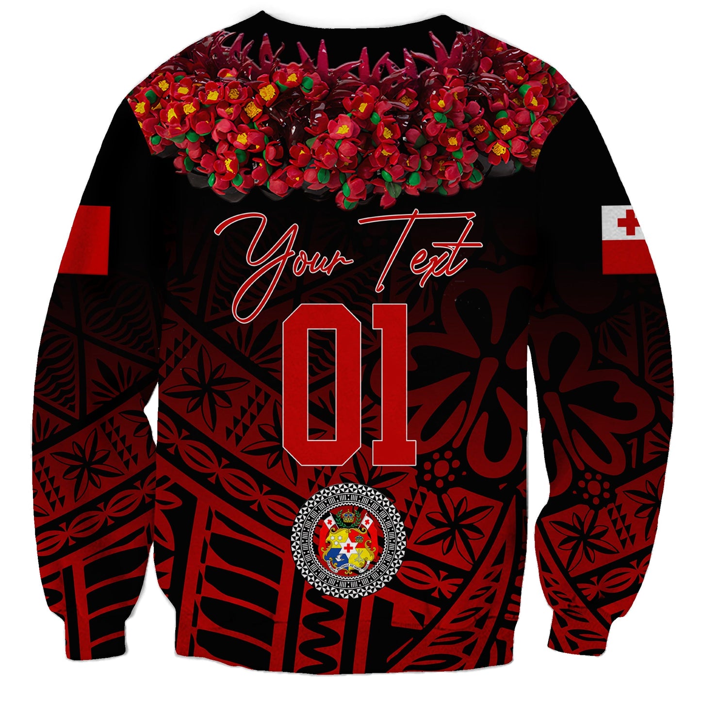 Custom Personalised Tonga Emancipation Day Sweatshirt Independence Day Kupesi Kahoa Heilala Flower Black