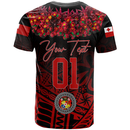 Custom Personalised Tonga Emancipation Day T Shirt Independence Day - Kupesi Kahoa Heilala Flower - Black