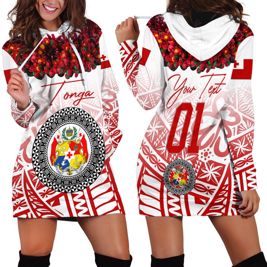 Custom Personalised Tonga Emancipation Day Hoodie Dress Independence Day Kupesi Kahoa Heilala Flower White