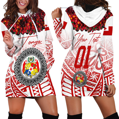 Custom Personalised Tonga Emancipation Day Hoodie Dress Independence Day Kupesi Kahoa Heilala Flower White