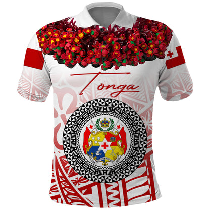 Custom Personalised Tonga Emancipation Day Polo Shirt Independence Day - Kupesi Kahoa Heilala Flower - White