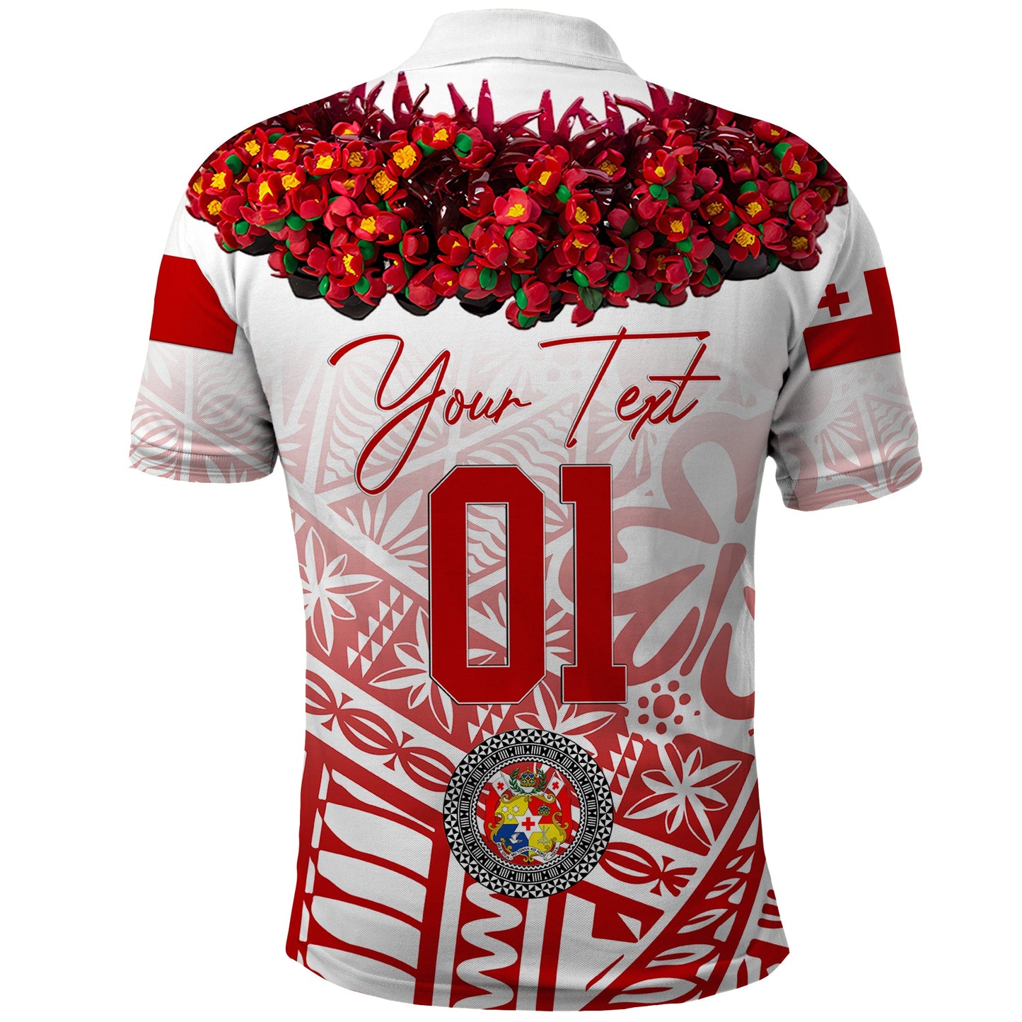 Custom Personalised Tonga Emancipation Day Polo Shirt Independence Day - Kupesi Kahoa Heilala Flower - White