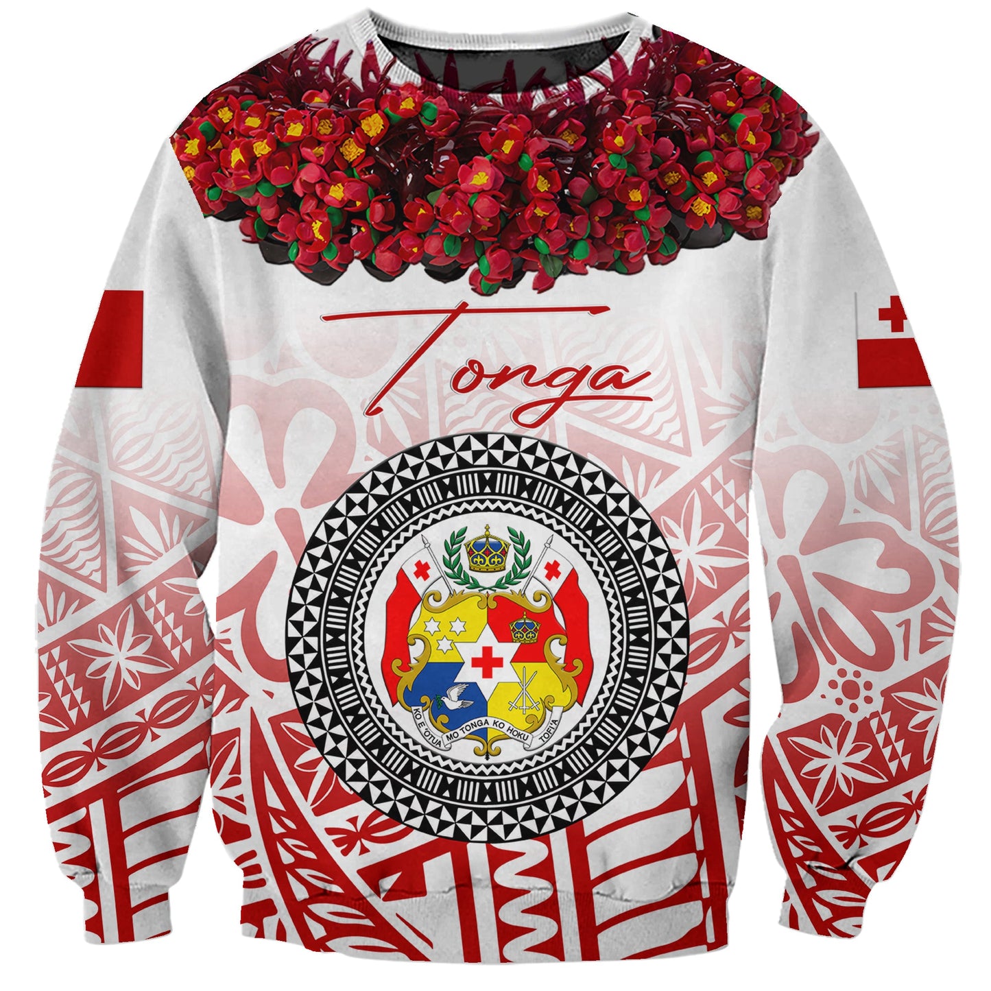 Custom Personalised Tonga Emancipation Day Sweatshirt Independence Day Kupesi Kahoa Heilala Flower White