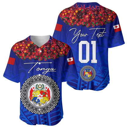 (Custom Personalised) Tonga Emancipation Day Baseball Jersey Independence Day Kupesi Kahoa Heilala Flower Blue