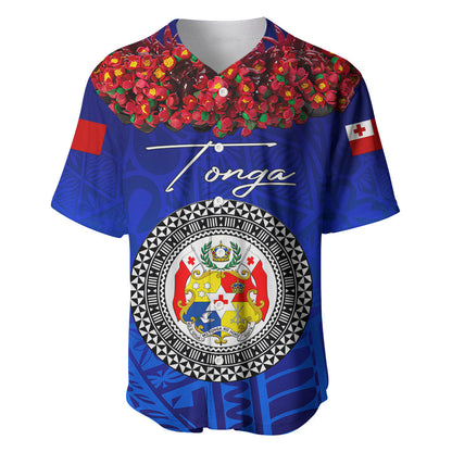 (Custom Personalised) Tonga Emancipation Day Baseball Jersey Independence Day Kupesi Kahoa Heilala Flower Blue