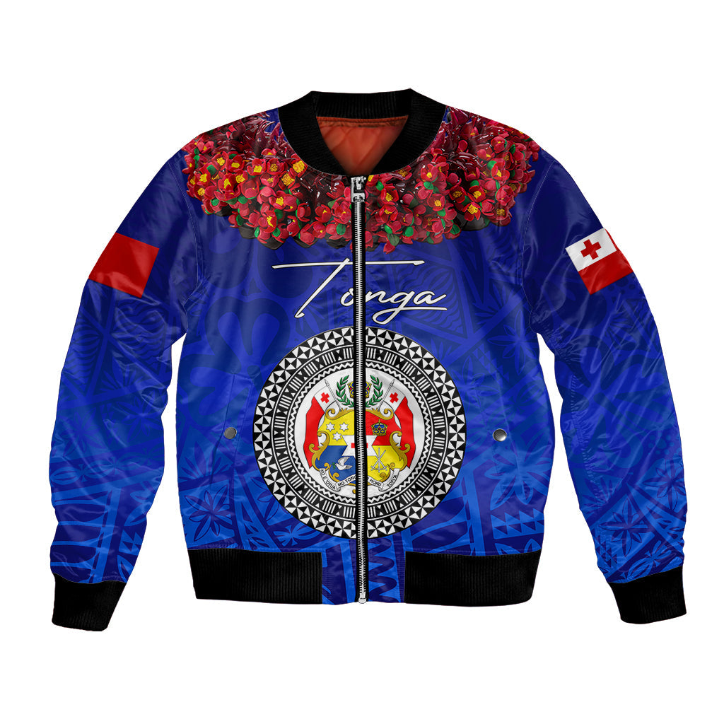(Custom Personalised) Tonga Emancipation Day Bomber Jacket Independence Day Kupesi Kahoa Heilala Flower Blue
