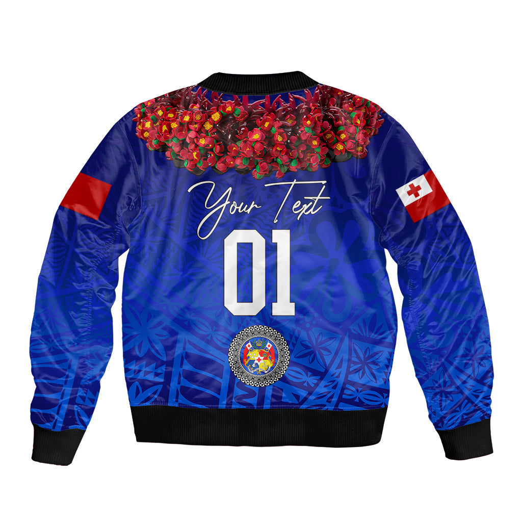 (Custom Personalised) Tonga Emancipation Day Bomber Jacket Independence Day Kupesi Kahoa Heilala Flower Blue