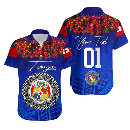 Custom Personalised Tonga Emancipation Day Hawaiian Shirt Independence Day - Kupesi Kahoa Heilala Flower - Blue