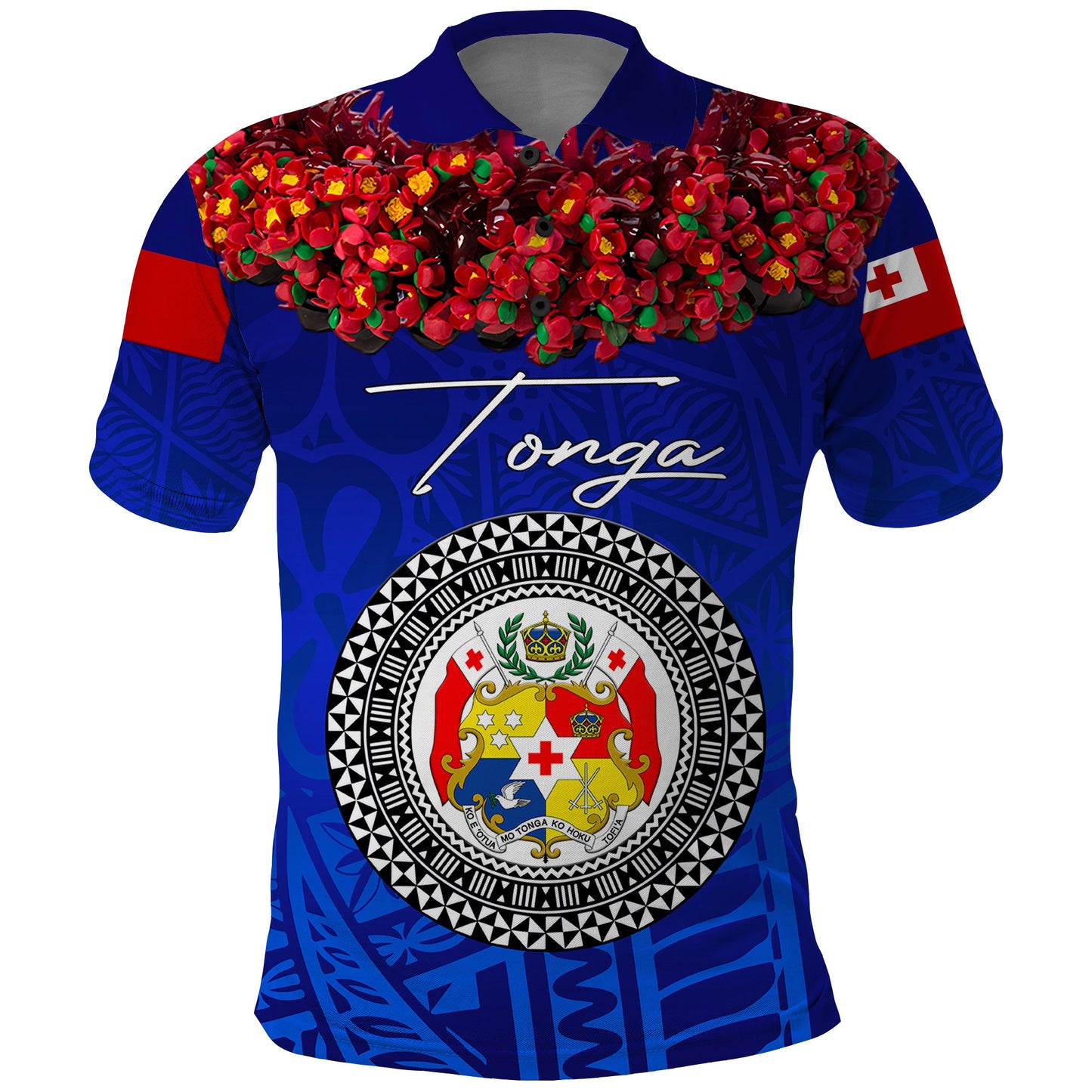 Custom Personalised Tonga Emancipation Day Polo Shirt Independence Day - Kupesi Kahoa Heilala Flower - Blue