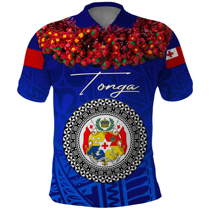 Custom Personalised Tonga Emancipation Day Polo Shirt Independence Day - Kupesi Kahoa Heilala Flower - Blue