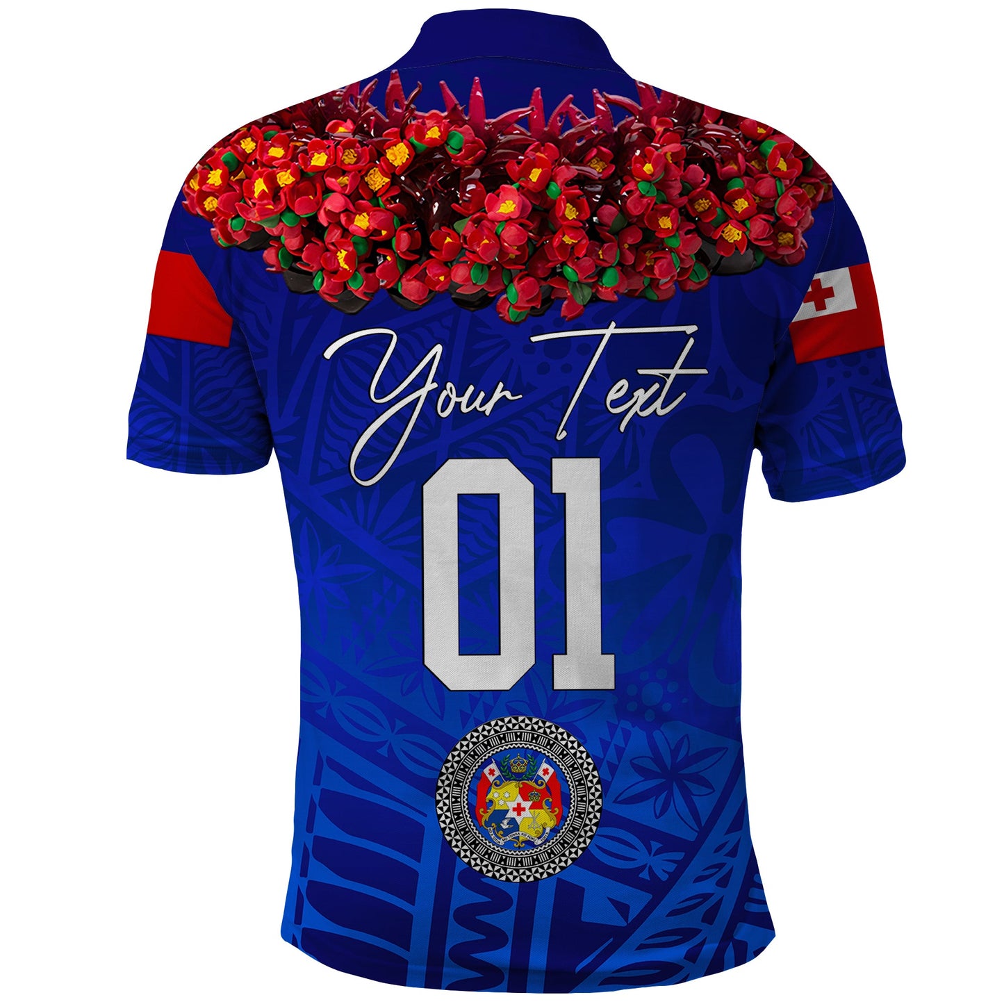 Custom Personalised Tonga Emancipation Day Polo Shirt Independence Day - Kupesi Kahoa Heilala Flower - Blue