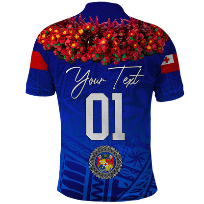 Custom Personalised Tonga Emancipation Day Polo Shirt Independence Day - Kupesi Kahoa Heilala Flower - Blue