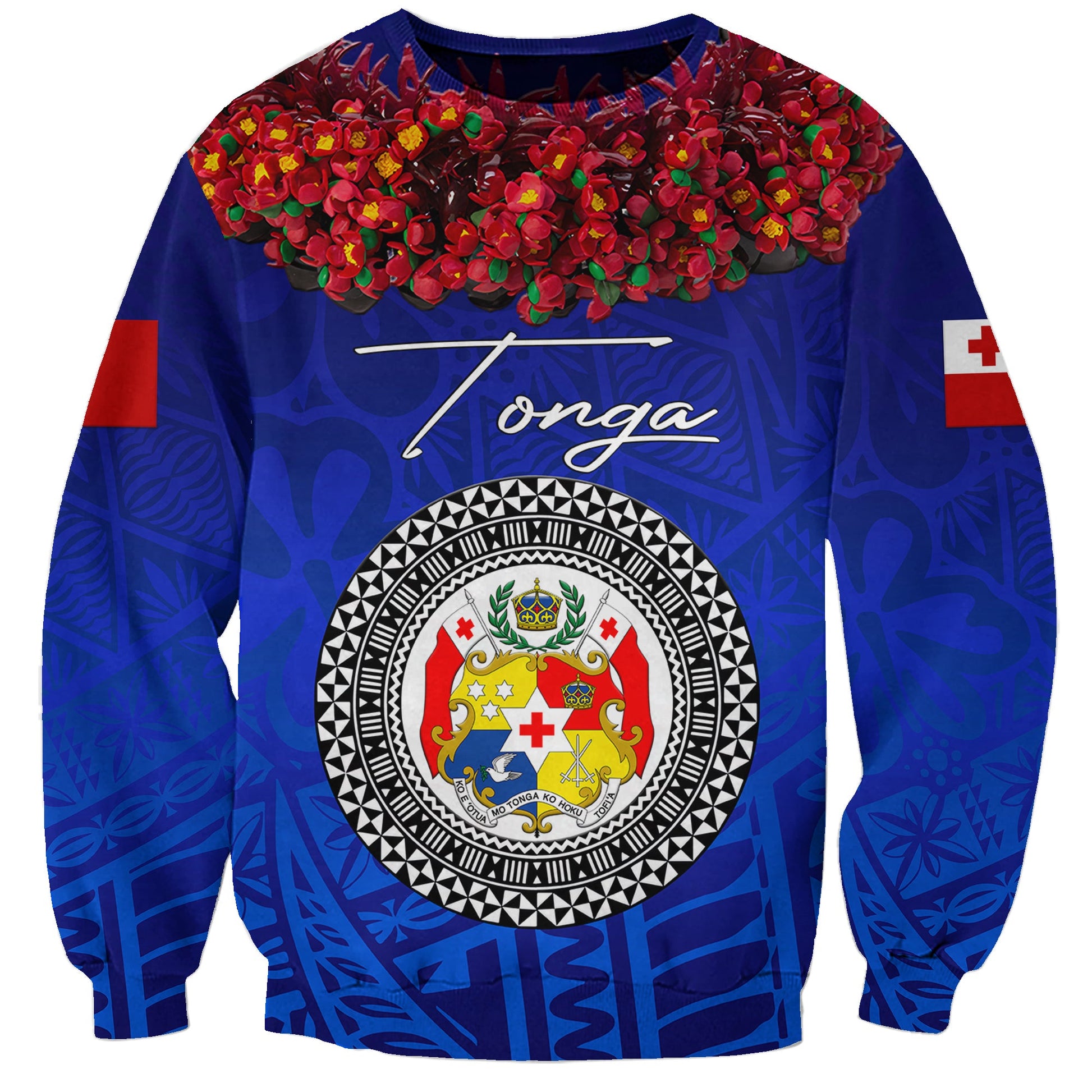 Custom Personalised Tonga Emancipation Day Sweatshirt Independence Day Kupesi Kahoa Heilala Flower Blue