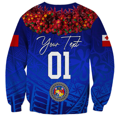 Custom Personalised Tonga Emancipation Day Sweatshirt Independence Day Kupesi Kahoa Heilala Flower Blue