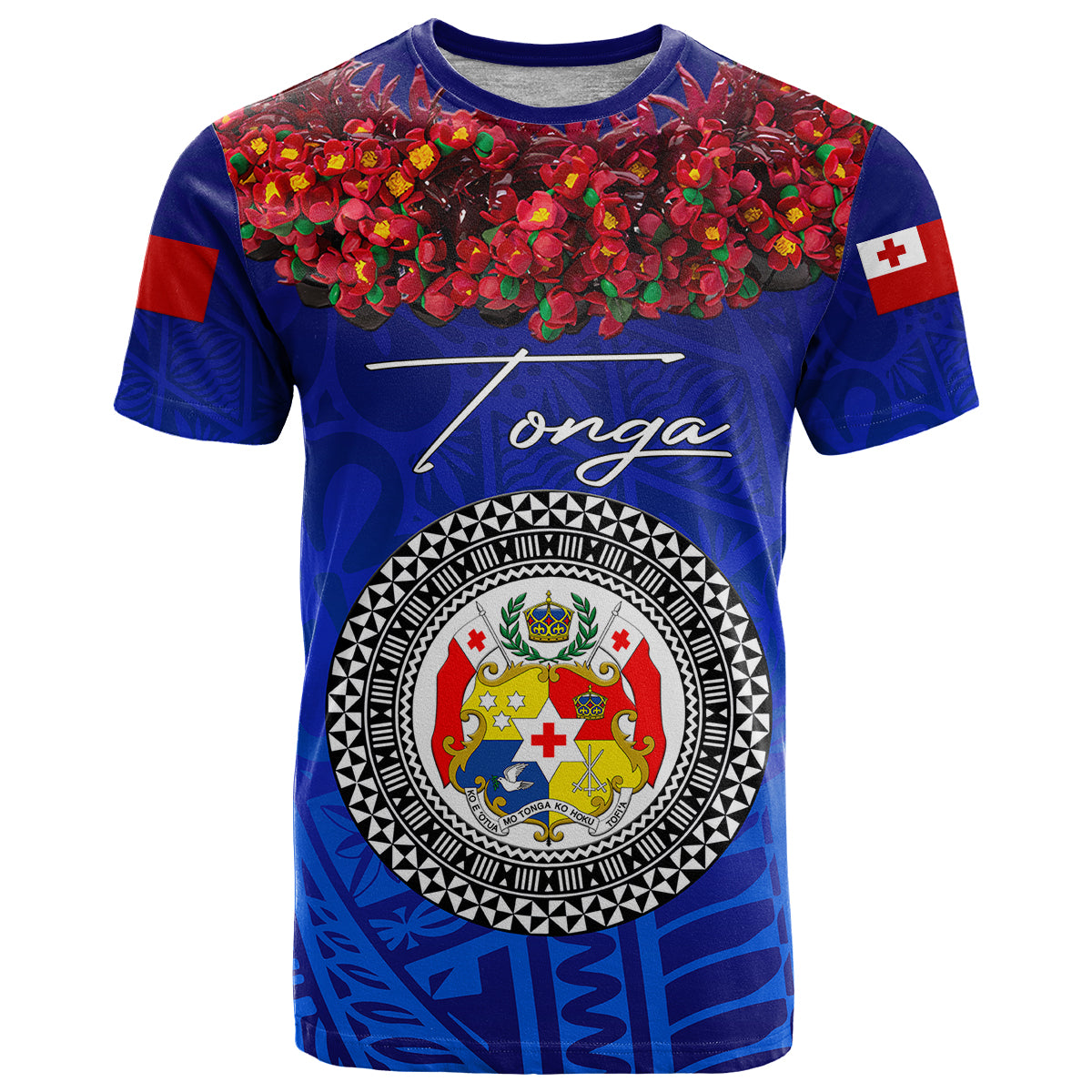 Custom Personalised Tonga Emancipation Day T Shirt Independence Day - Kupesi Kahoa Heilala Flower - Blue