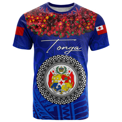 Custom Personalised Tonga Emancipation Day T Shirt Independence Day - Kupesi Kahoa Heilala Flower - Blue