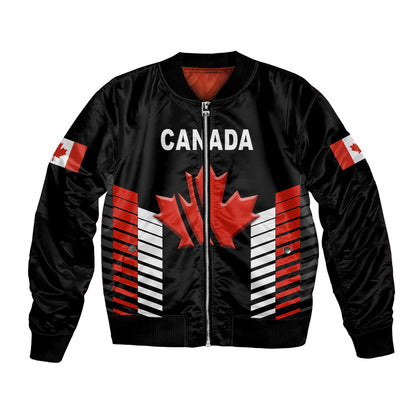 (Custom Personalised) Canada Cricket Bomber Jacket Maple Leaf Unique Style - Black
