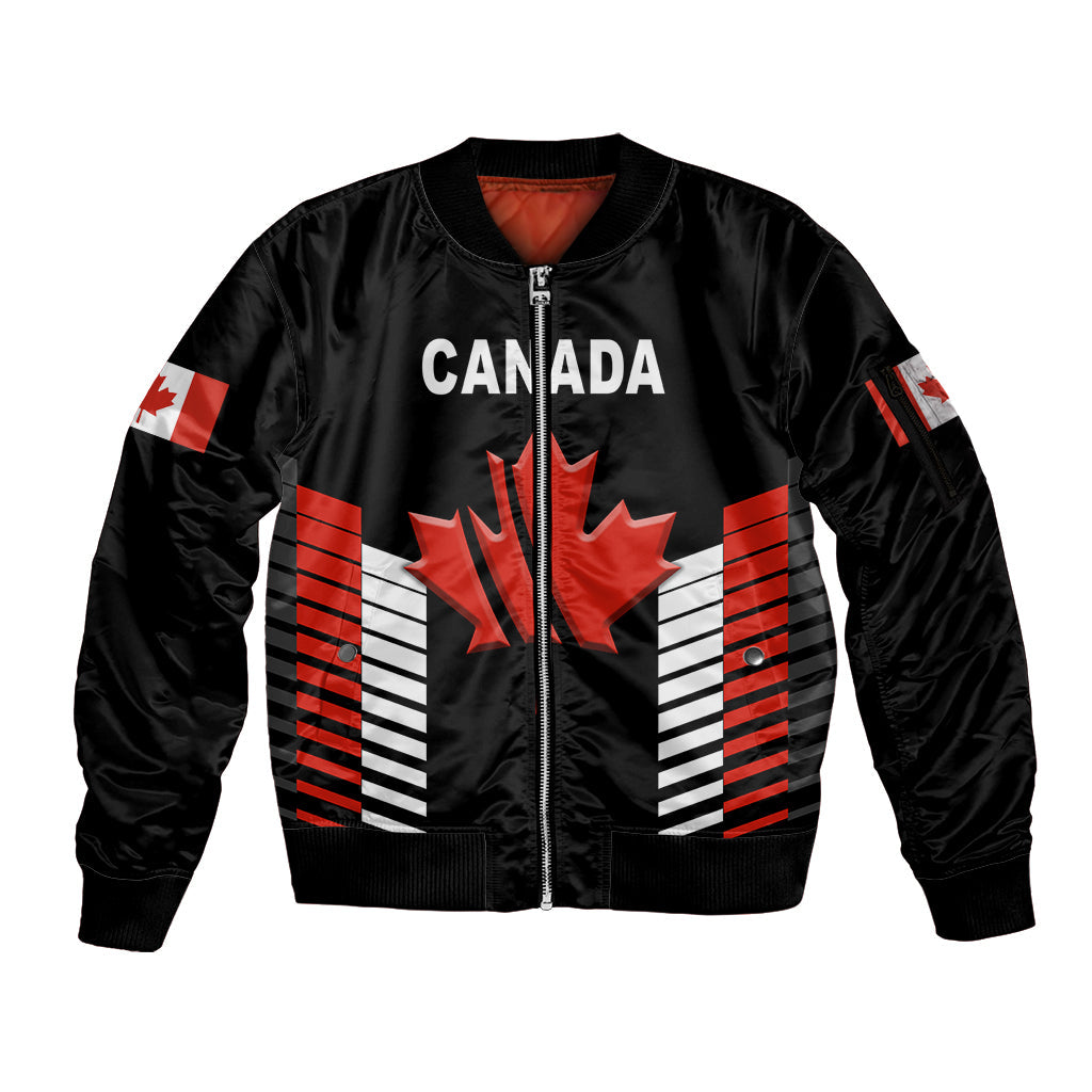 (Custom Personalised) Canada Cricket Sleeve Zip Bomber Jacket Maple Leaf Unique Style - Black
