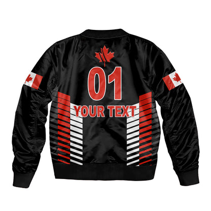 (Custom Personalised) Canada Cricket Sleeve Zip Bomber Jacket Maple Leaf Unique Style - Black