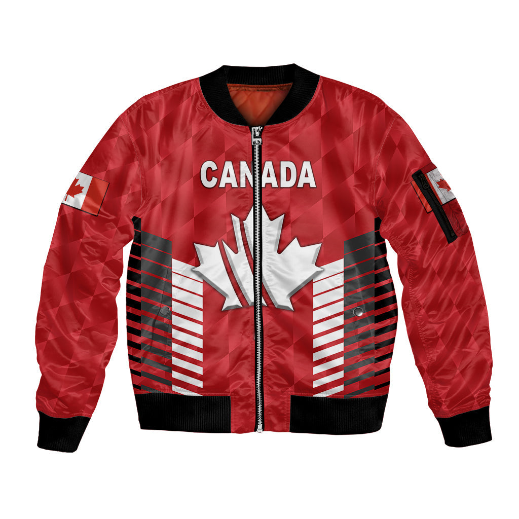 (Custom Personalised) Canada Cricket Sleeve Zip Bomber Jacket Maple Leaf Unique Style - Red