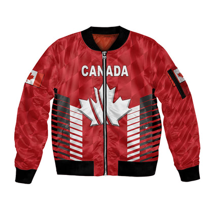 (Custom Personalised) Canada Cricket Sleeve Zip Bomber Jacket Maple Leaf Unique Style - Red