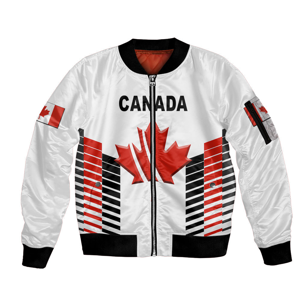 (Custom Personalised) Canada Cricket Sleeve Zip Bomber Jacket Maple Leaf Unique Style - White