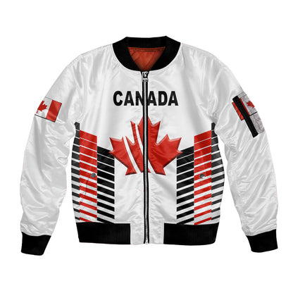 (Custom Personalised) Canada Cricket Sleeve Zip Bomber Jacket Maple Leaf Unique Style - White