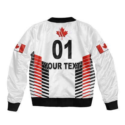(Custom Personalised) Canada Cricket Sleeve Zip Bomber Jacket Maple Leaf Unique Style - White