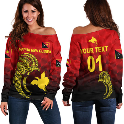(Custom Personalised) Papua New Guinea Barramundis Cricket Off Shoulder Sweater Birds Of Paradise Paradisaea Raggiana Original Red