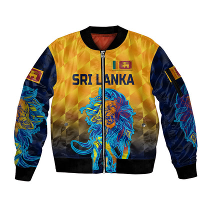 (Custom Personalised) Sri Lanka Cricket Sleeve Zip Bomber Jacket The Lions Pride Version - Yellow