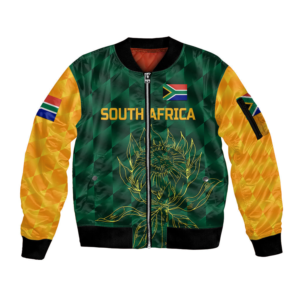 (Custom Personalised) South Africa Proteas Cricket Sleeve Zip Bomber Jacket Simple - Green