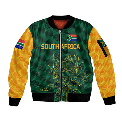 (Custom Personalised) South Africa Proteas Cricket Sleeve Zip Bomber Jacket Simple - Green