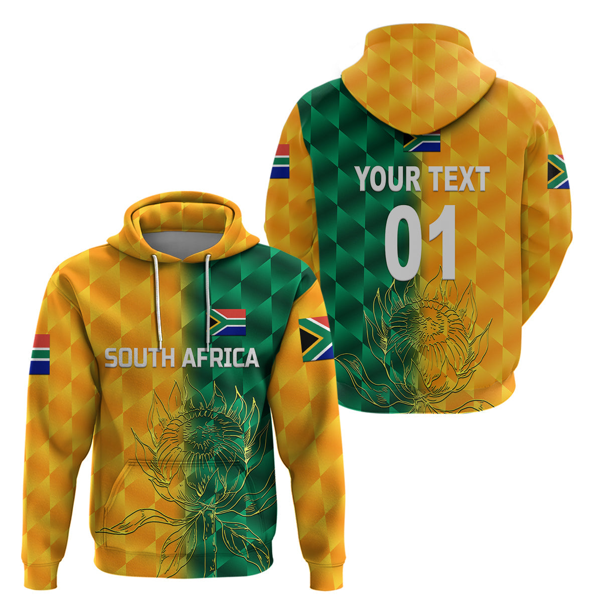 Custom South Africa Proteas CrickeHoodie Simple Yellow