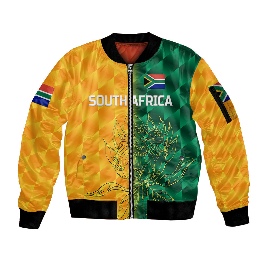 (Custom Personalised) South Africa Proteas Cricket Sleeve Zip Bomber Jacket Simple - Yellow