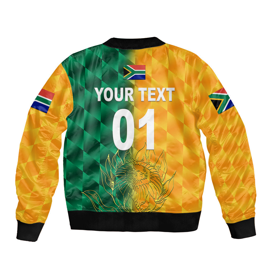 (Custom Personalised) South Africa Proteas Cricket Sleeve Zip Bomber Jacket Simple - Yellow
