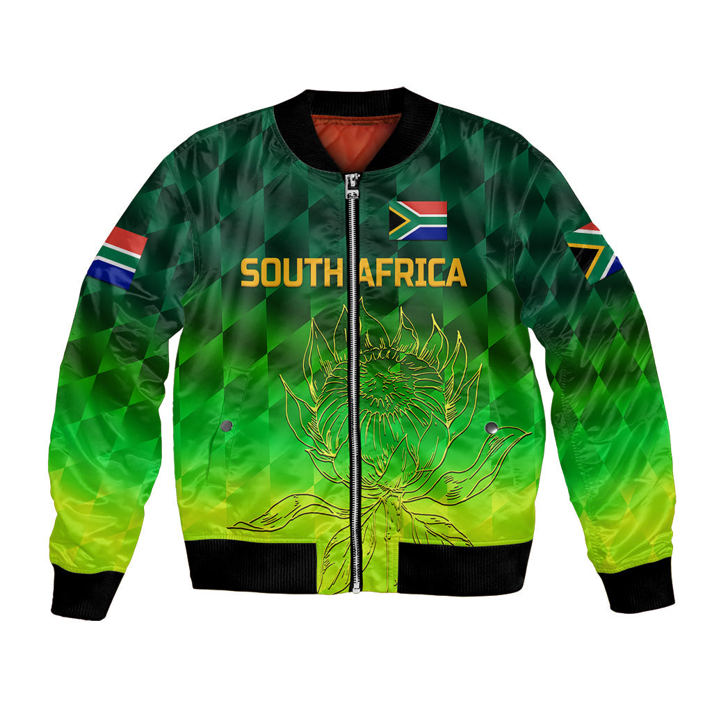(Custom Personalised) South Africa Proteas Cricket Bomber Jacket Simple - Gradient Green