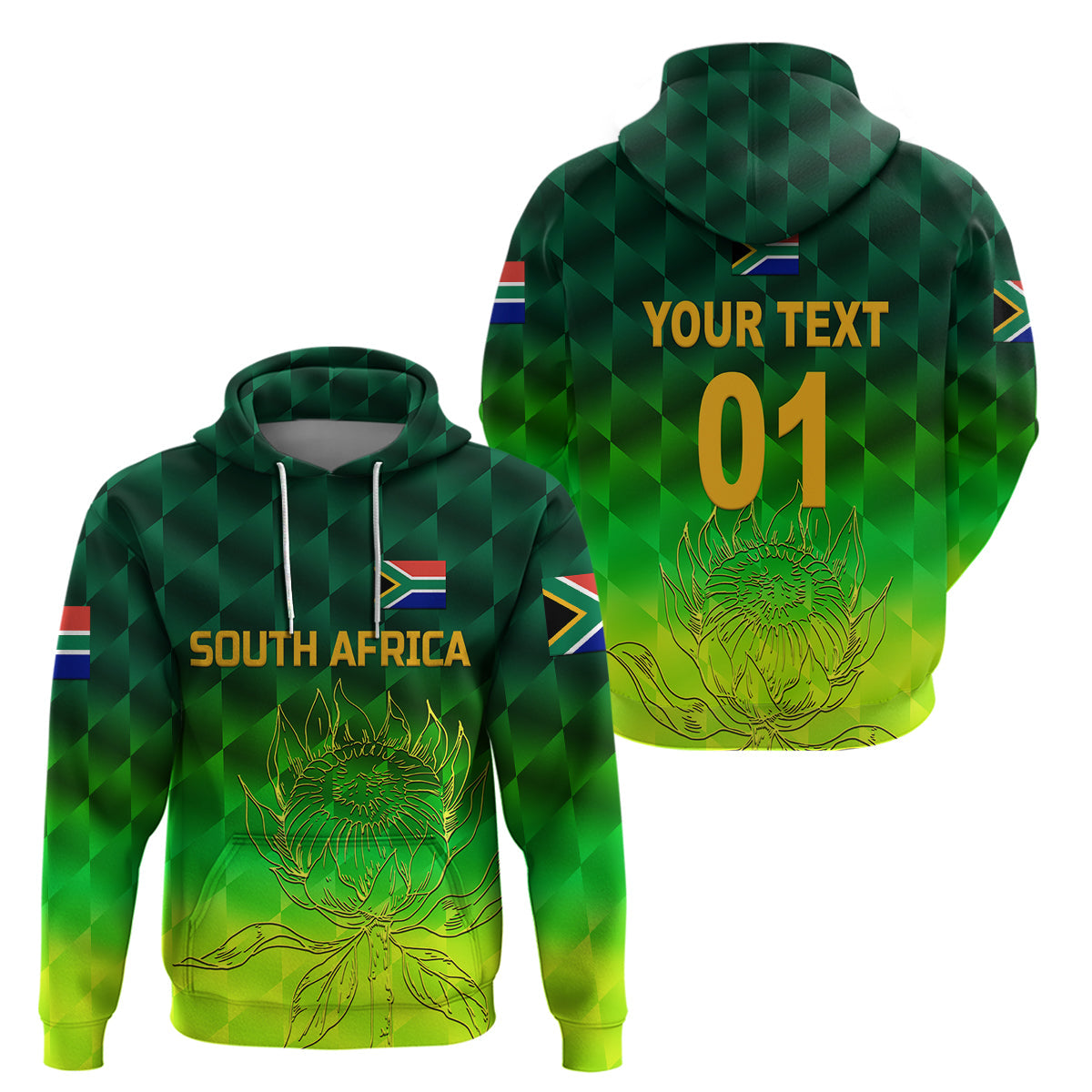 Custom South Africa Proteas CrickeHoodie Simple Gradient Green