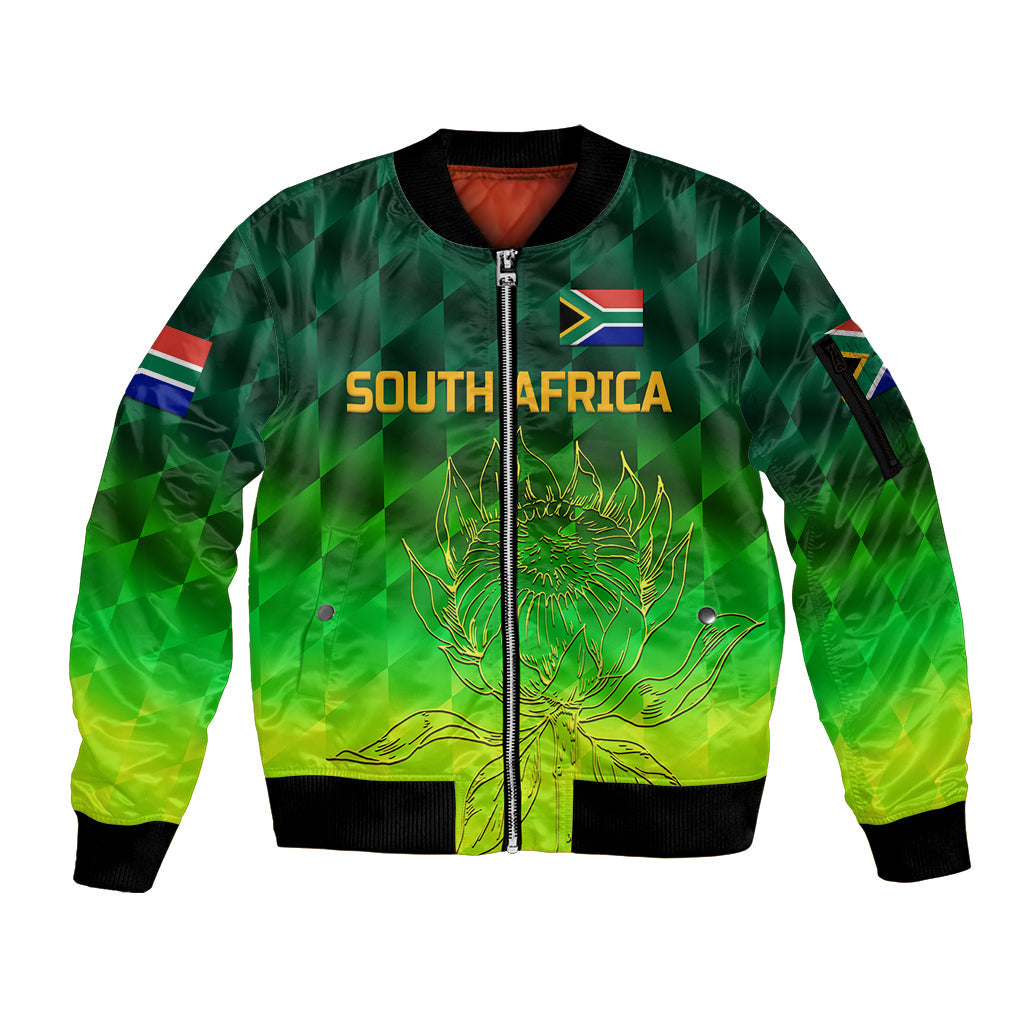 (Custom Personalised) South Africa Proteas Cricket Sleeve Zip Bomber Jacket Simple - Gradient Green